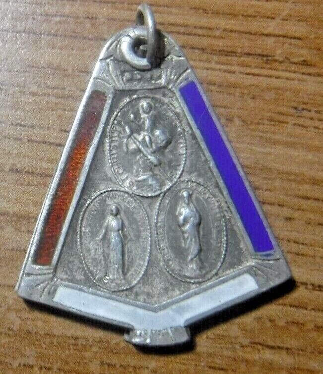 Vintage WWII Enamel, Sterling Silver Catholic Three Way Slider Medal 