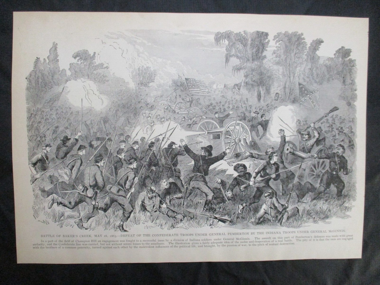 1885 Civil War Print - Battle of Baker's Creek, May 16, 1863, Mississippi