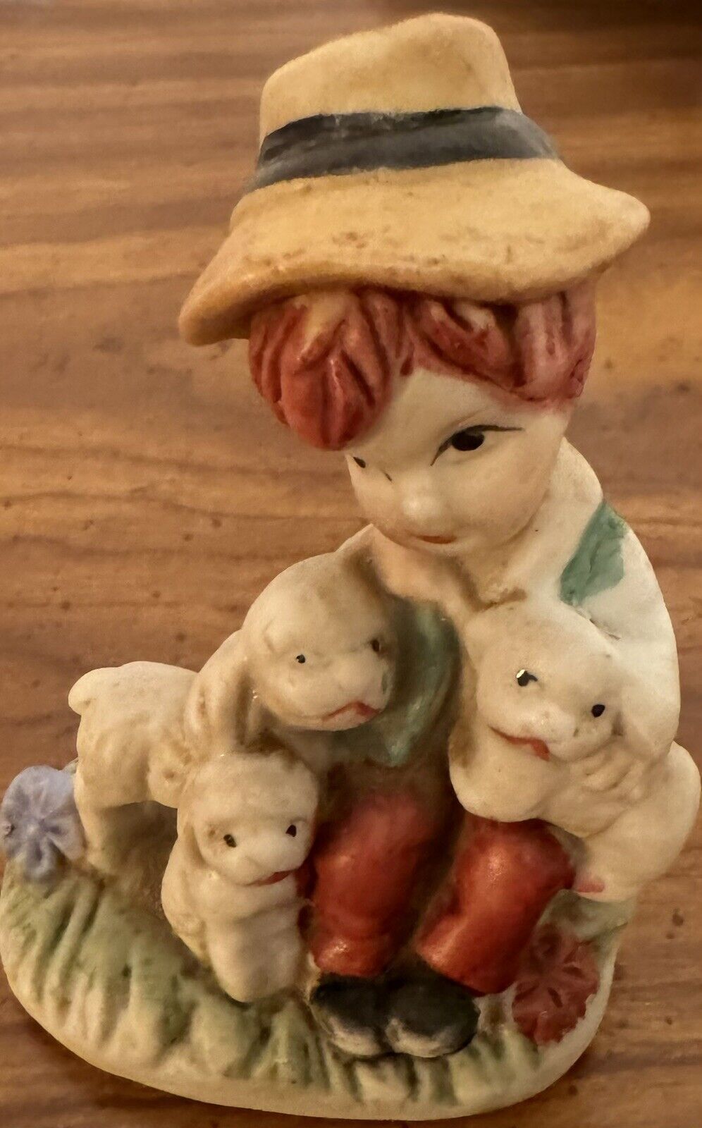 Vintage Porcelain Figurine Boy Holding Lambs 