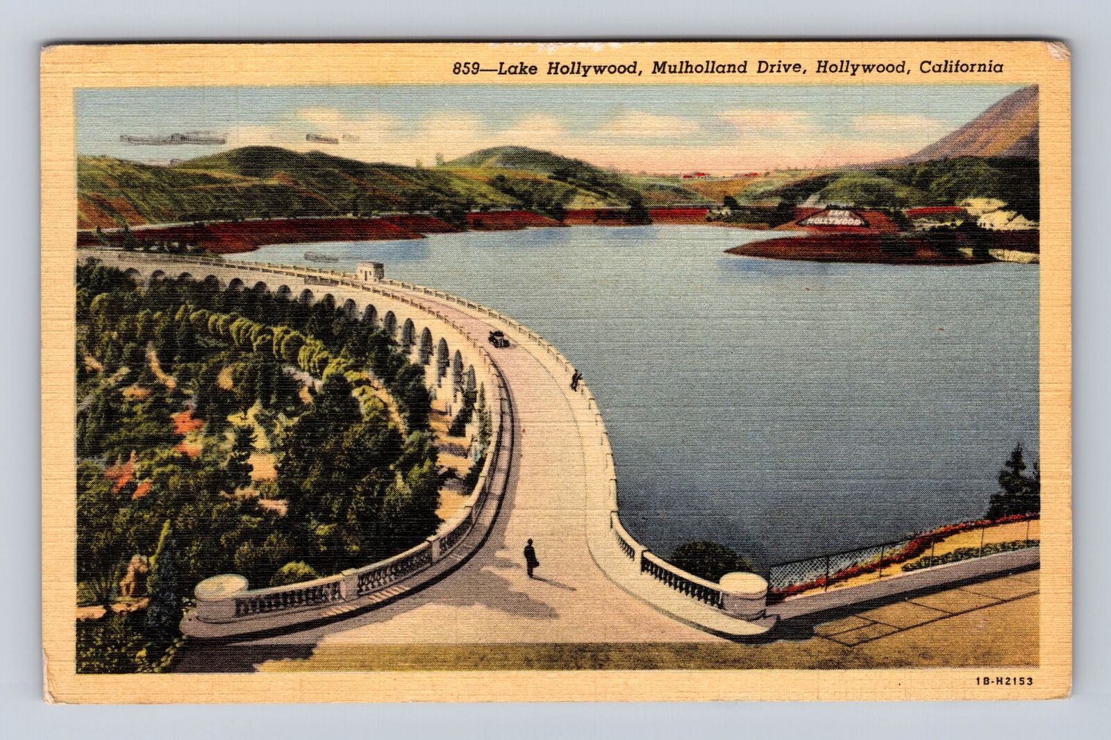 Hollywood CA-California, Mulholland Drive, Lake Hollywood Vintage c1946 Postcard