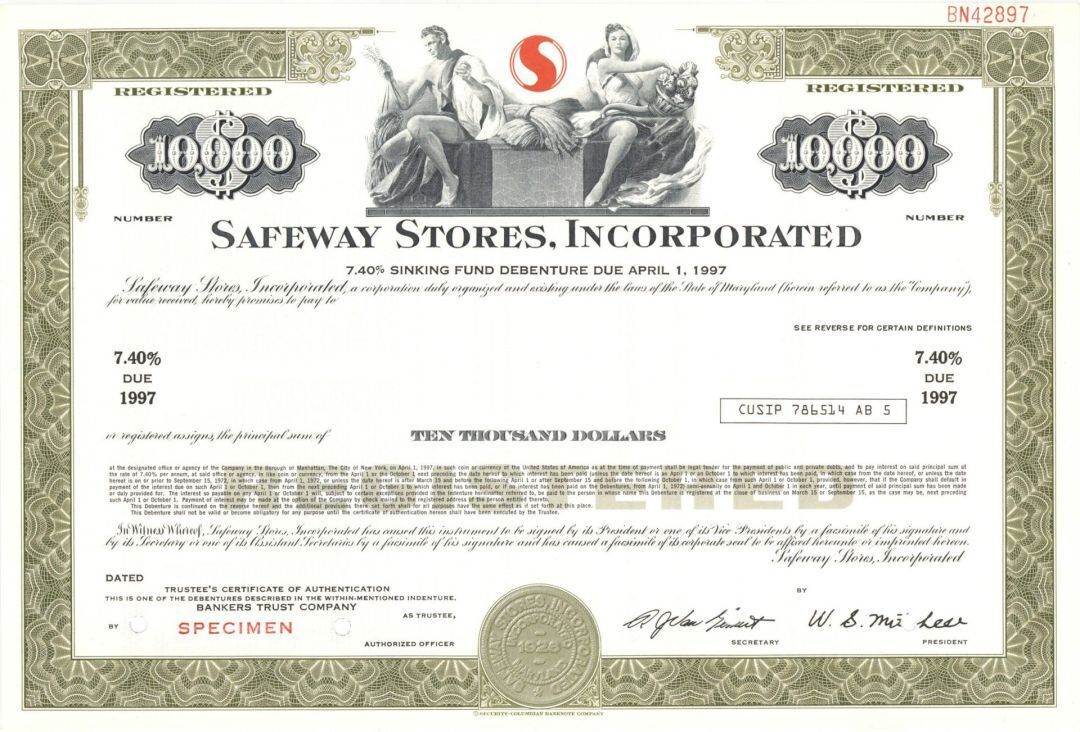 Safeway Stores, Inc. - 1926 $10,000 Specimen Bond - Specimen Stocks & Bonds