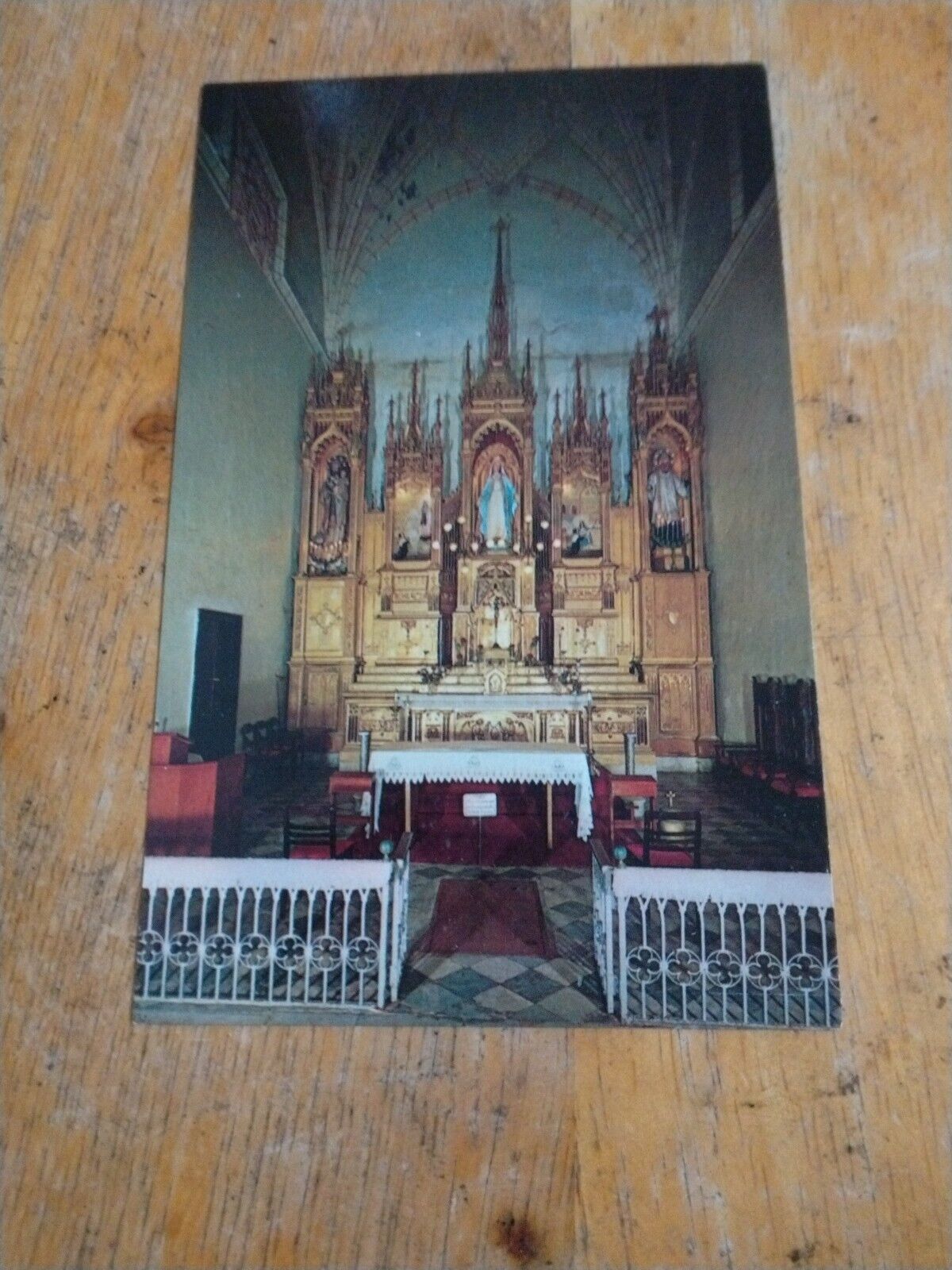 San Juan Jose Church Puerto Rico Interior Altar Organ Cedar Wood Vtg Postcard 