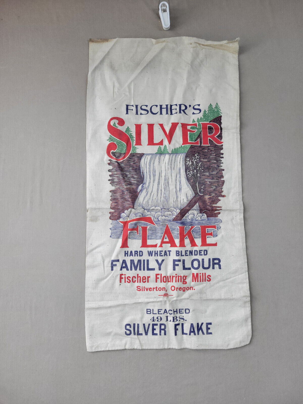 Vintage Fischer\'s Flouring Mills Silver Flake  Flour Sack / Bag Silverton Oregon