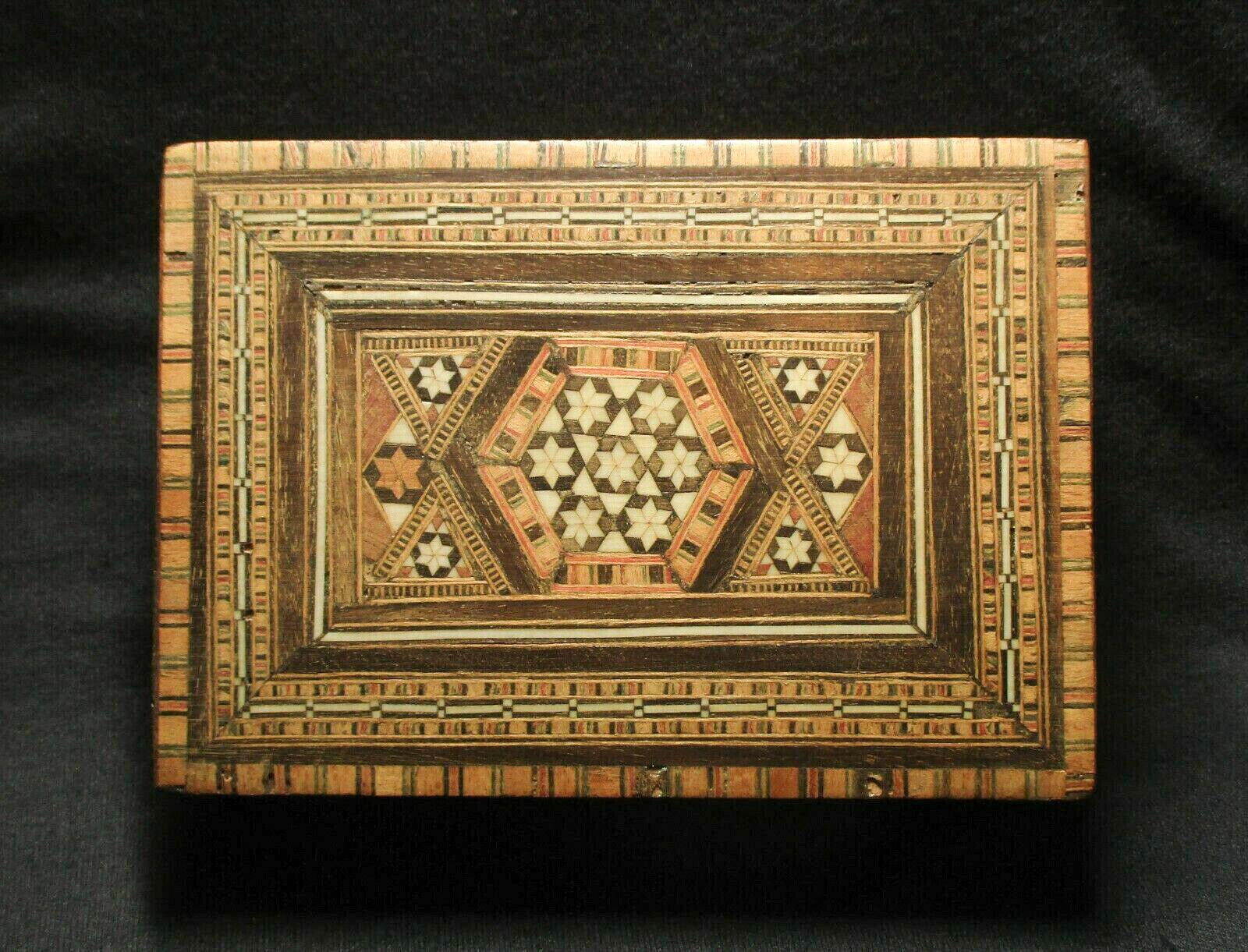 Damascus Micro Mosaic Wood Box, Old / Vintage 1930-1950 Great Inlay Marquetry