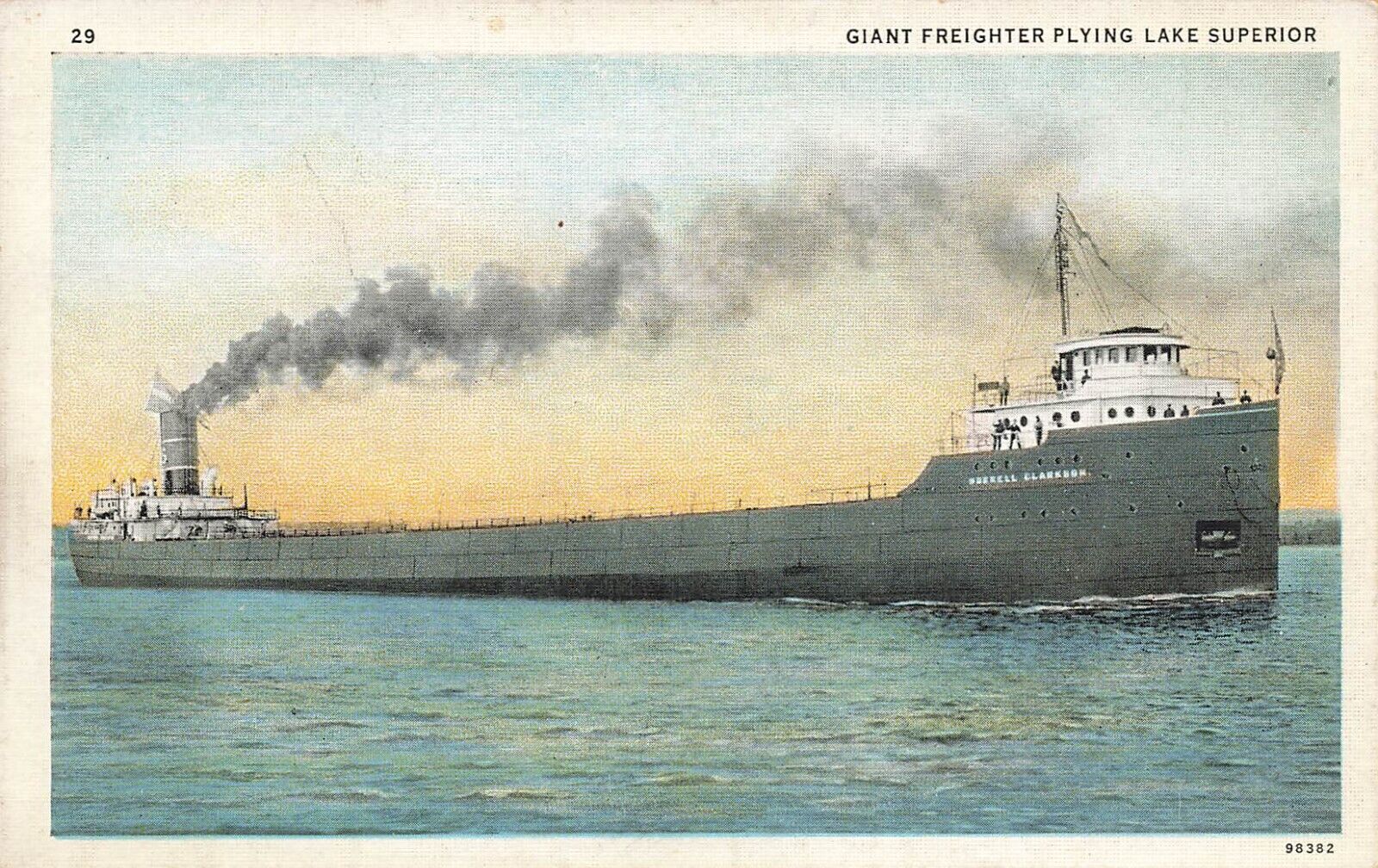 LP50 Steamer Ship Lake Superior Giant Freighter Worrell Clarkson Postcard