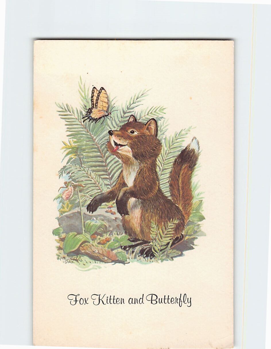 Postcard Fox Kitten and Butterfly from Animal Whimsey by Maurice Day