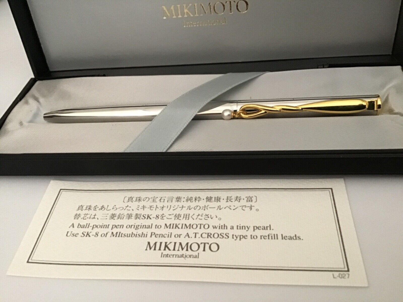NEW Mikimoto Silver Pen - Abstract Gold Clip w/ Dangling Pearl