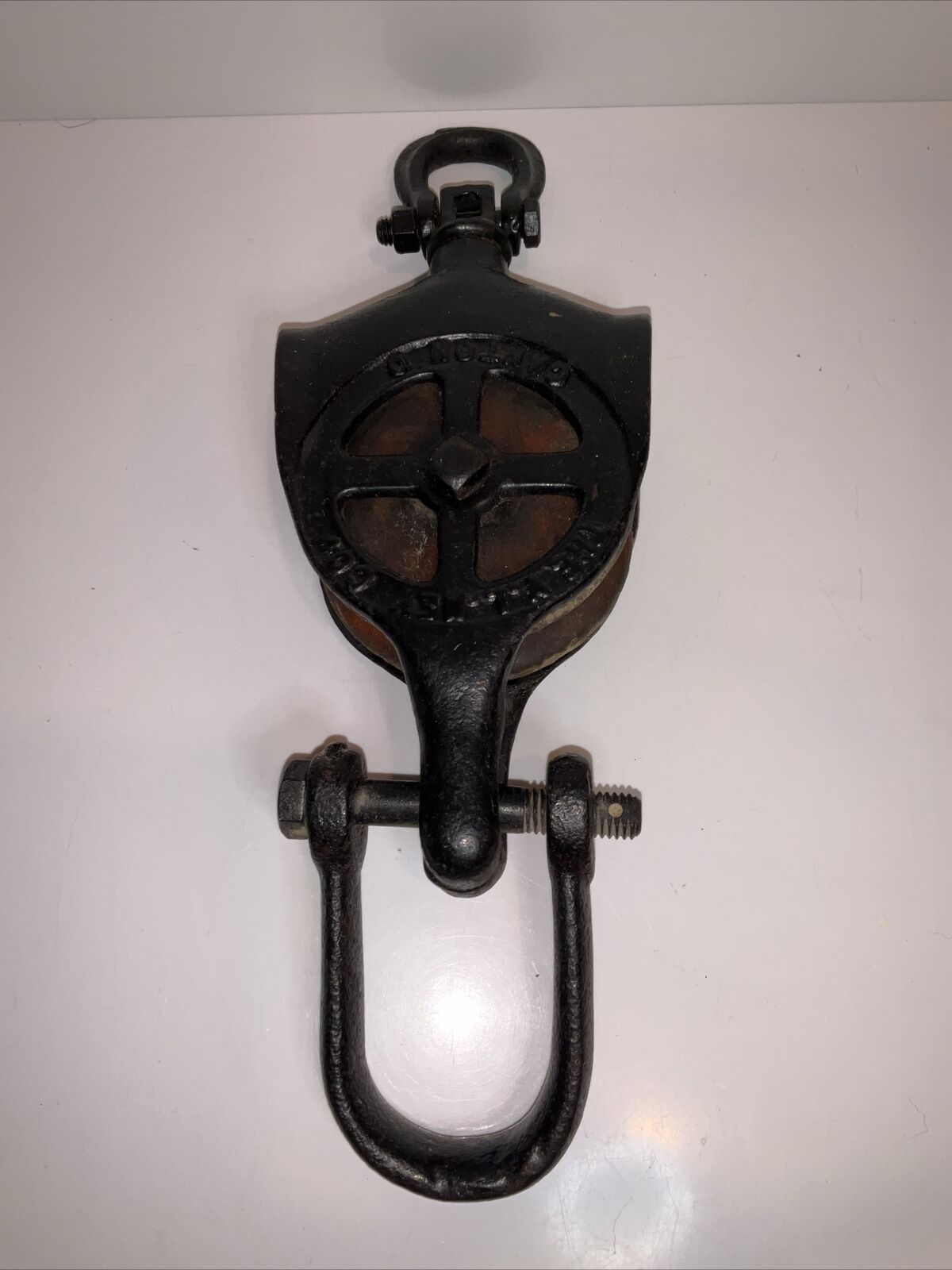 Antique Cast Iron & Wooden Pulley The V.L. Ney Co. Canton Ohio 13” Nice