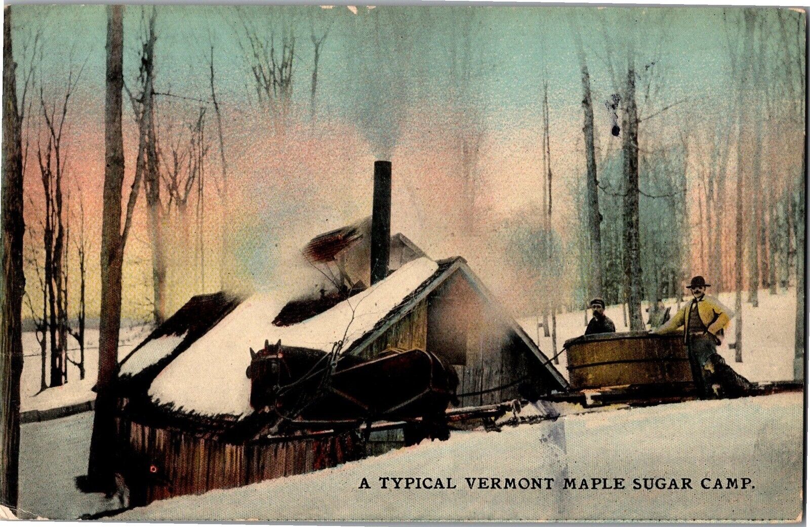A Typical Vermont Maple Sugar Camp c1913 Vintage Postcard O24