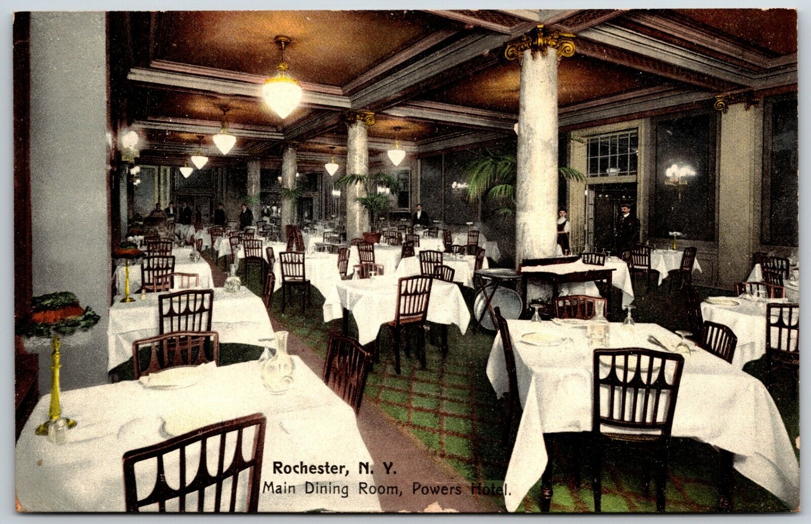 Powers Hotel Main Dining Room, Rochester, New York 1910  - Postcard