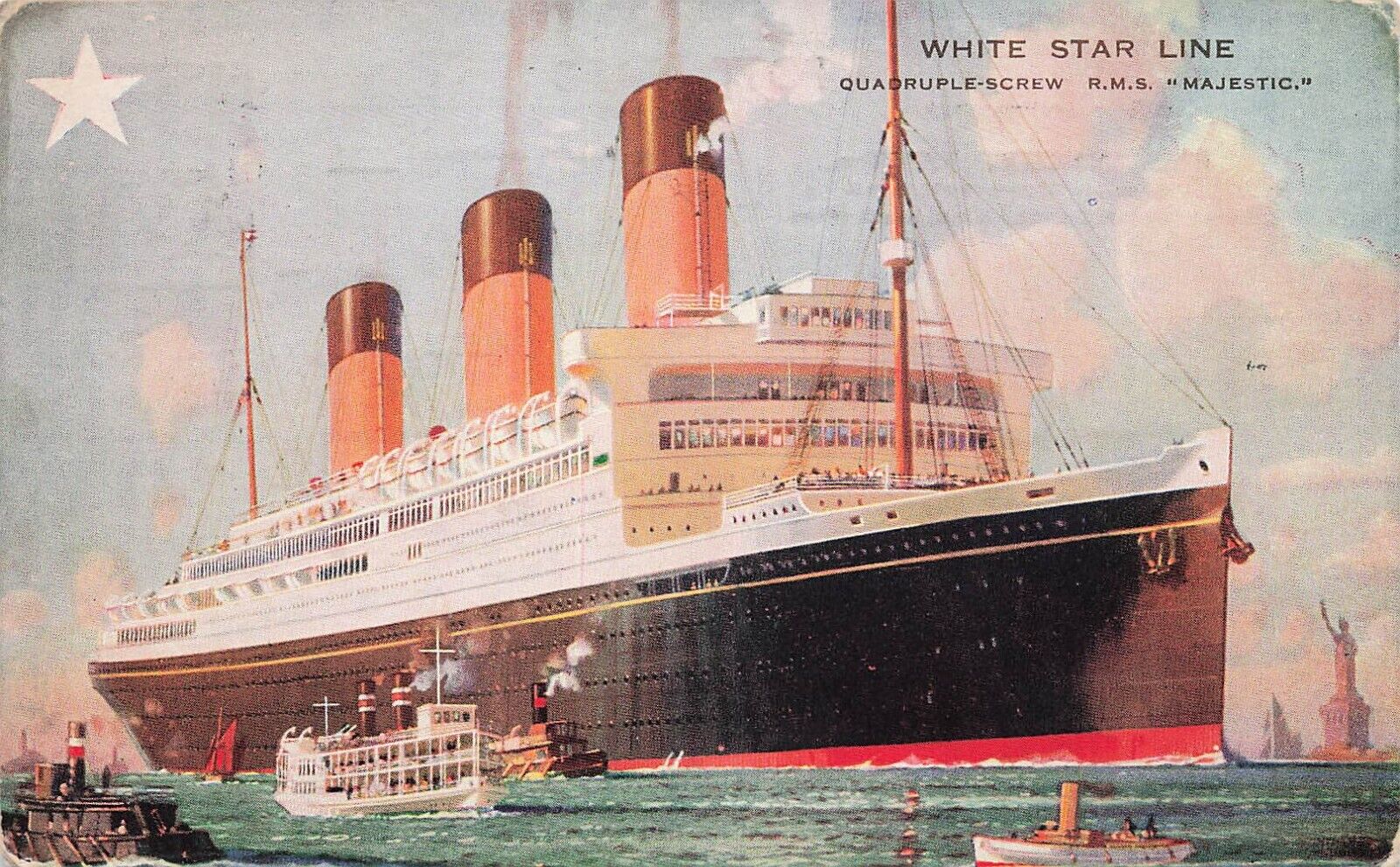 RMS Majestic White Star Line New York City Skyline paquebot cancel Postcard E2