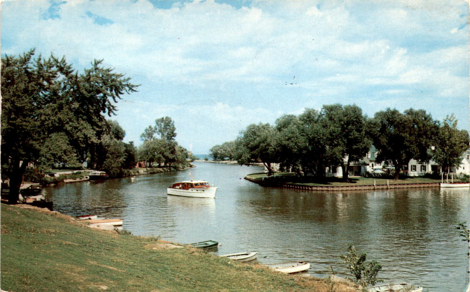 Postcard, Vermilion River, Great Lakes, small boat harbor, South Shore Postcard