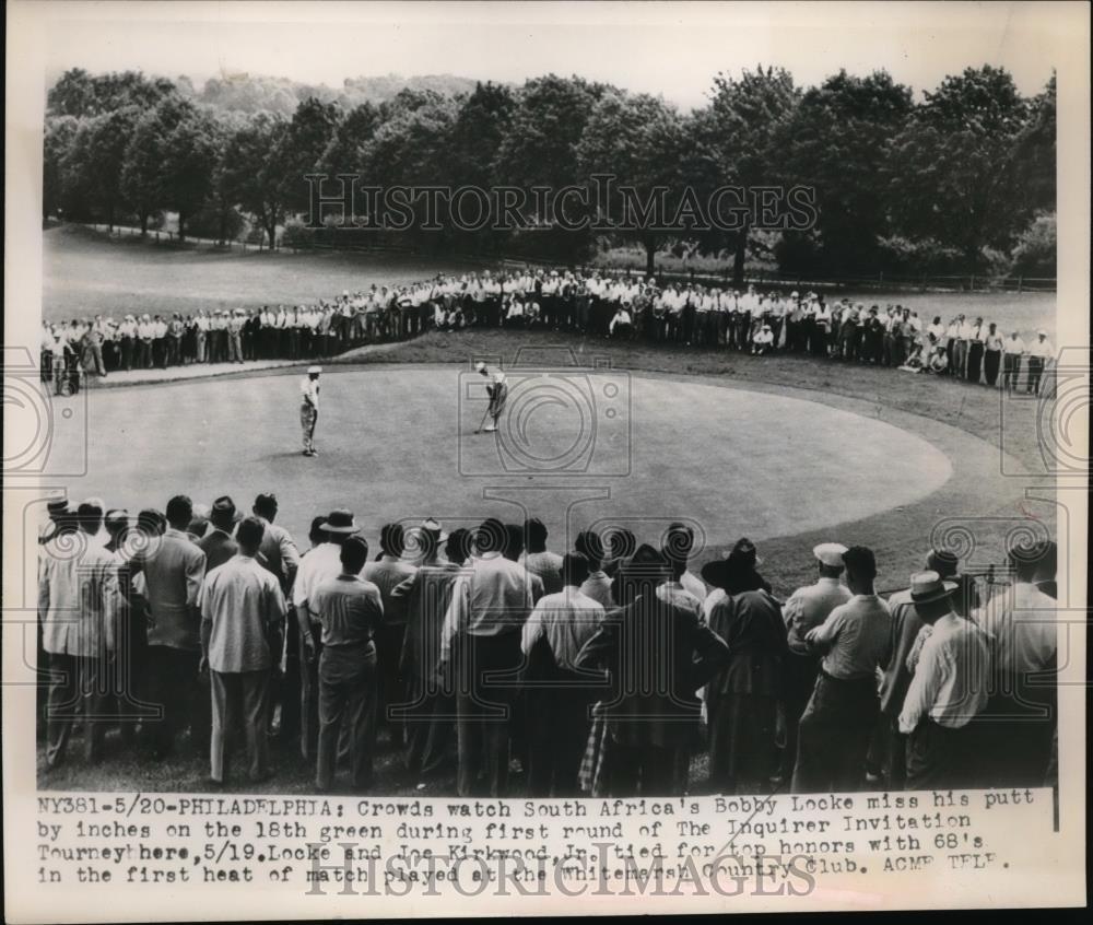 1949 Press Photo Crowds Watch Bobby Locke Miss Putt Inquirer Invitation Golf