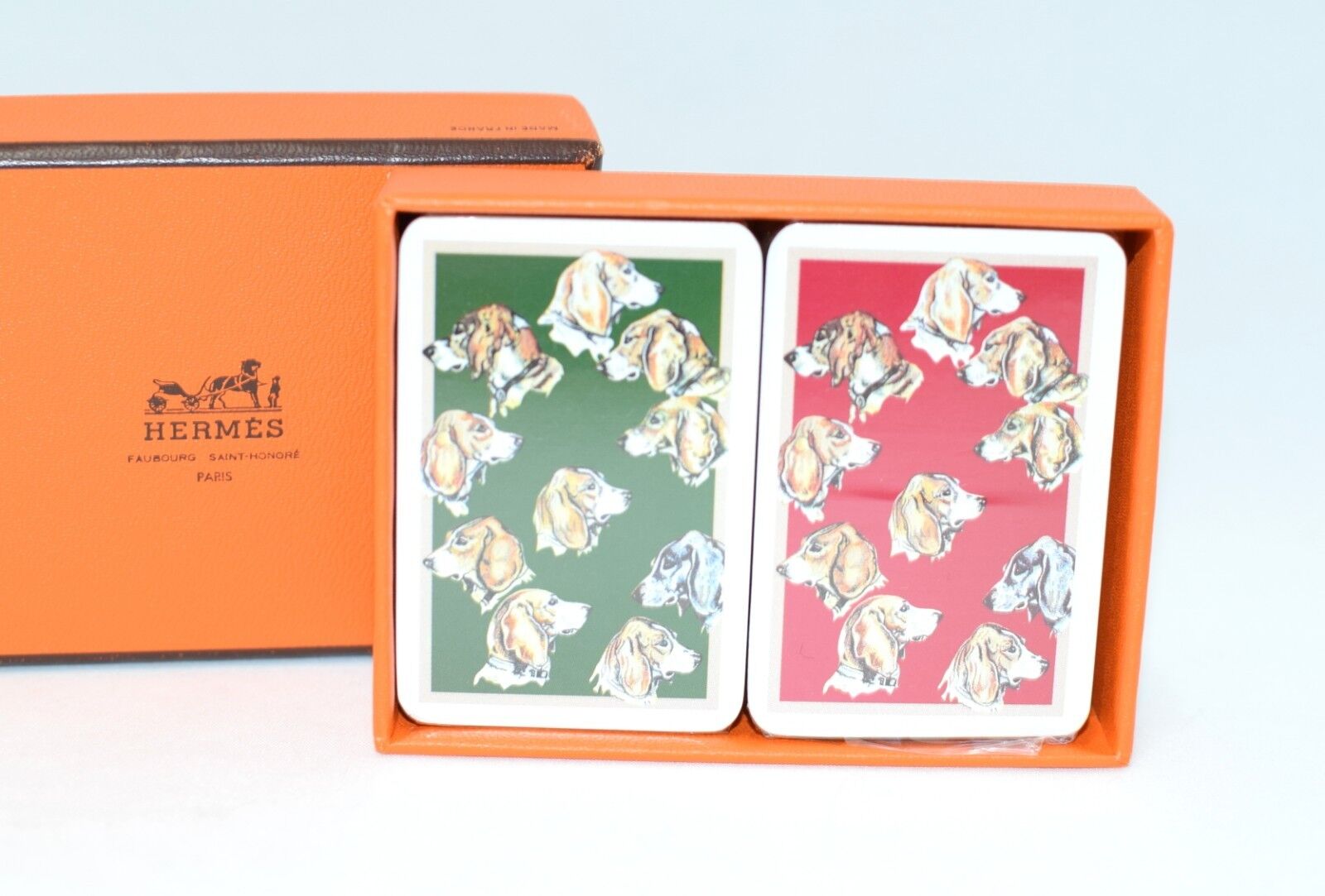 Hermes mini Playing Cards Dogs Unused 2 Sets Green Red New in Package Scarf R6