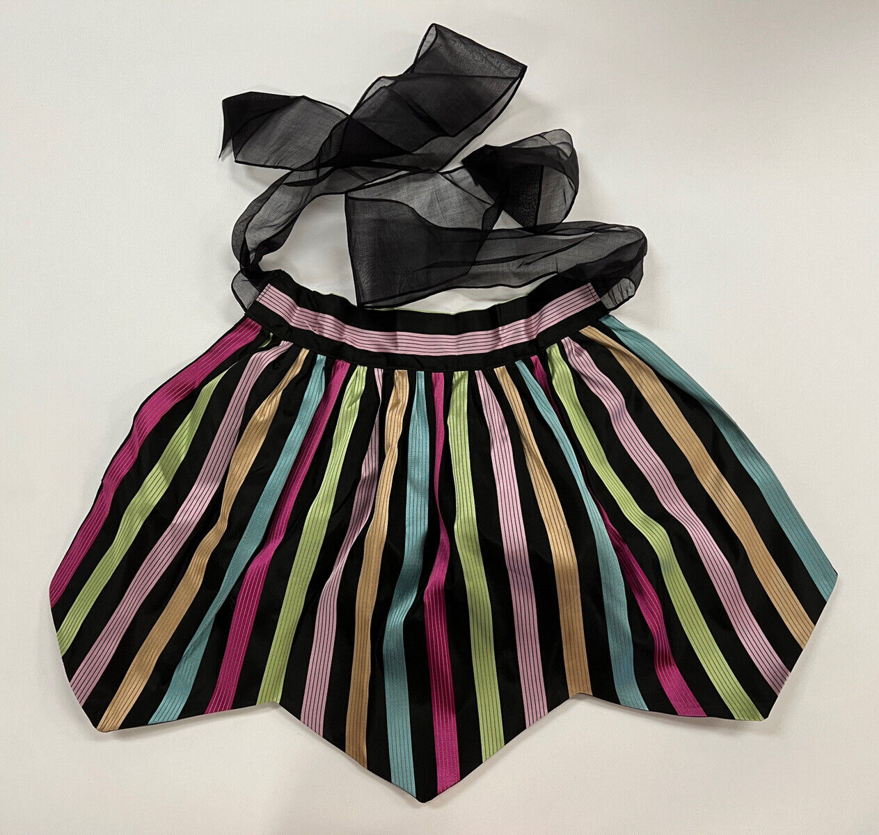 Vintage Black Multicolor Striped Reversible Half Apron GLAM Pockets On One Side