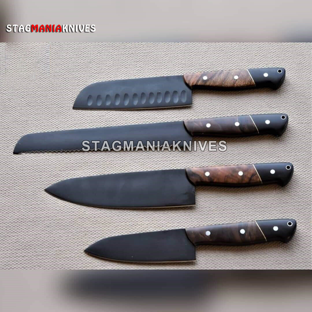 4 PCS Custom Hand Forged Powder Coated Full Tang Chef Kitchen Dining Knife Set 