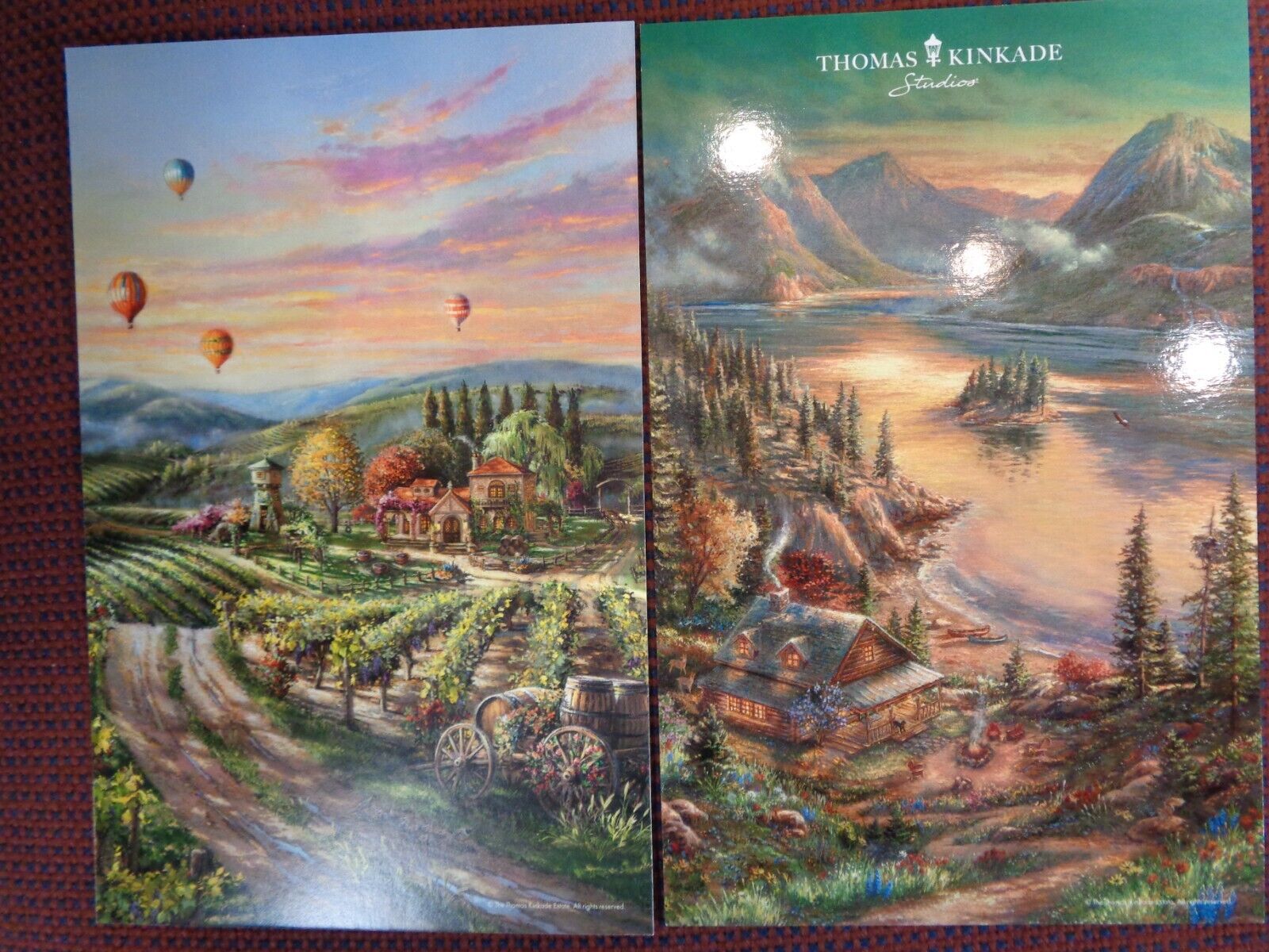 Thomas Kinkade Postcards Peaceful Valley Vineyard Lakeside Splendor (2)cards