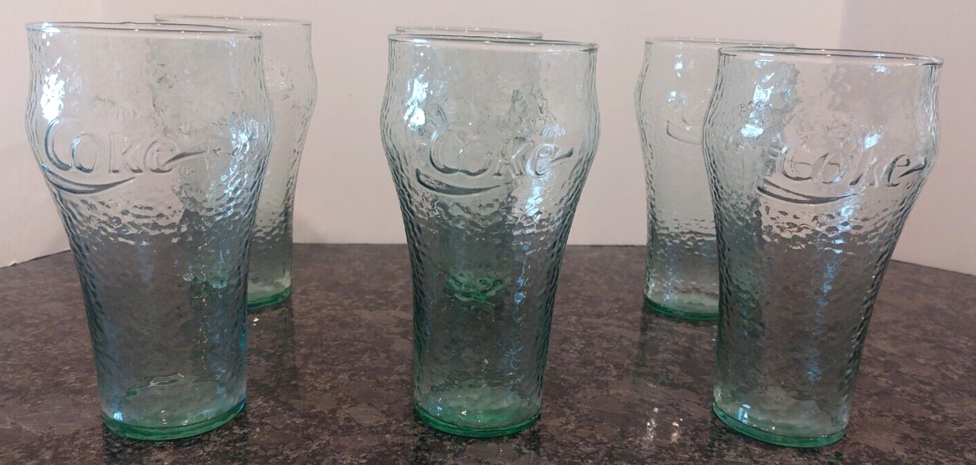 VTG Original Green Dimple Pebble Coca Cola Textured Drinking Glass 6\