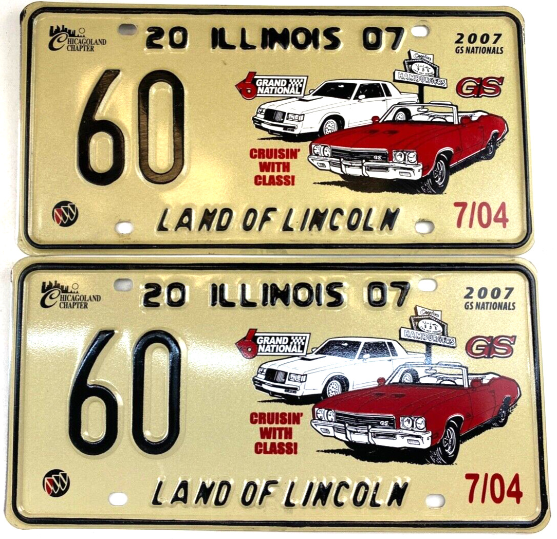 2007 Illinois Specialty Illinois License Plate Set Buick GS Nationals Collector
