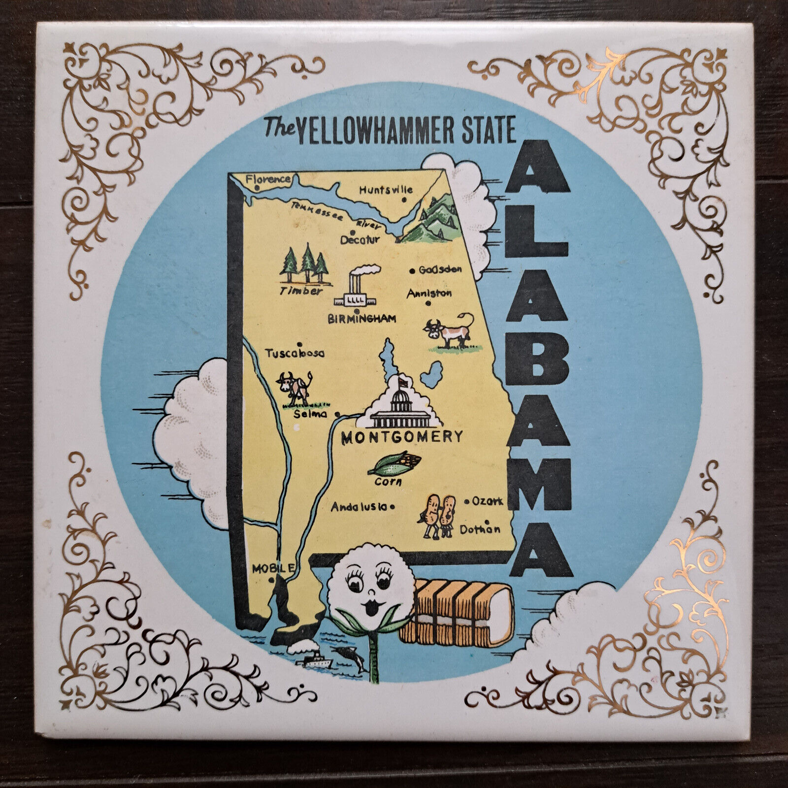 Alabama, The Yellowhammer State ||| Vintage Designer Ceramic Tile by Dixie
