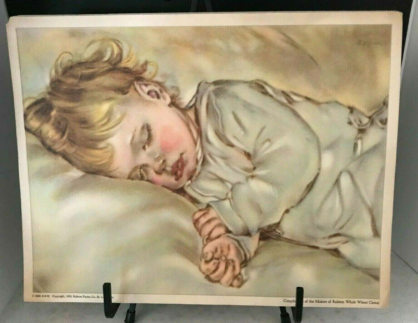 Vintage Ralston Whole Wheat Cereal Sweet Baby Sleeping Print