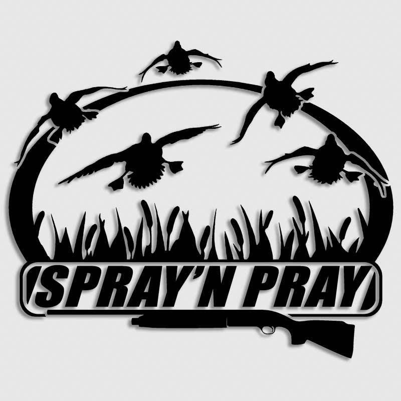 Sticker Duck Hunting Spray n Pray Truck Window Swamp Blind Shotgun Beretta Decal