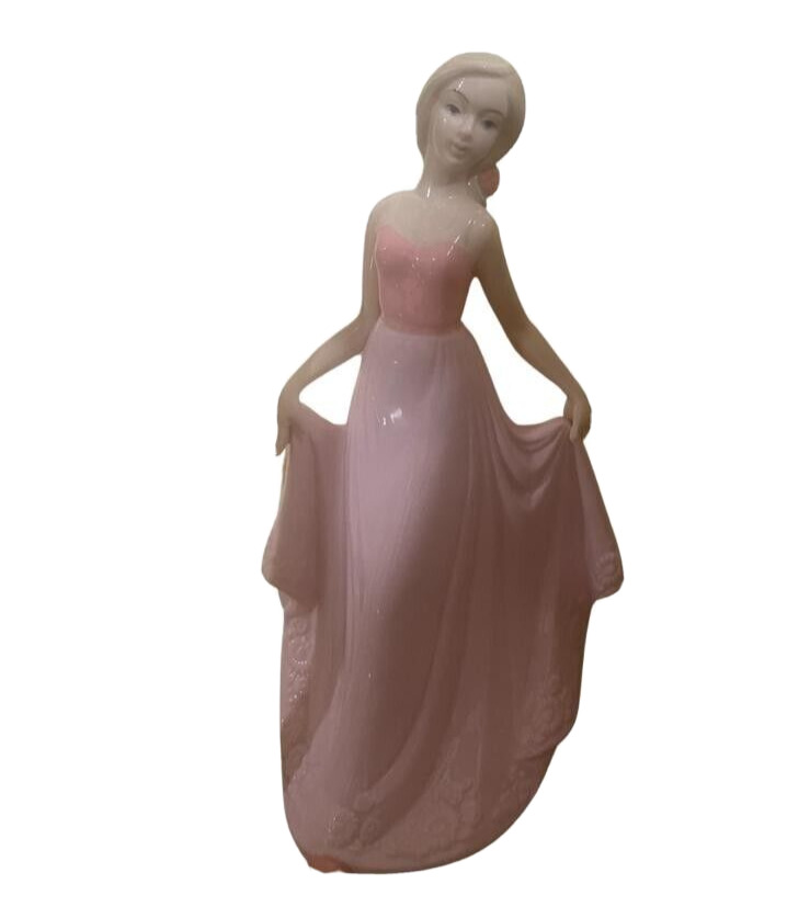 Vintage Royal Lady In A Pink Dress Porcelain Figurine Spain Home Decor