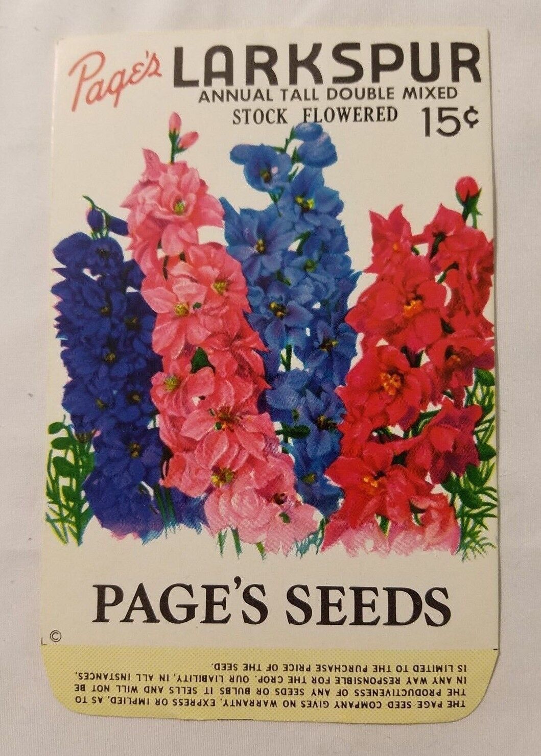 1940\'s Page\'s Greene NY New York SEED PACKET Vintage WWII Gardening Larkspur