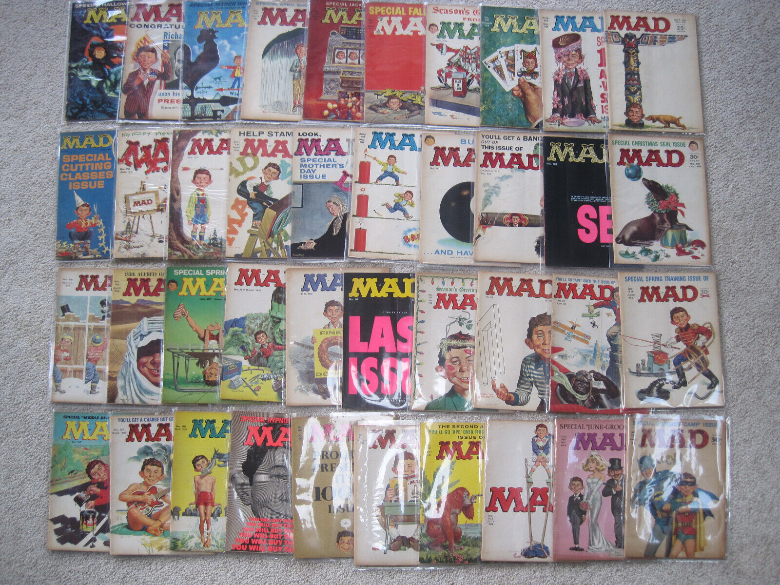 Vintage Mad Magazine lot of 40 issues from the 1960s #59-105