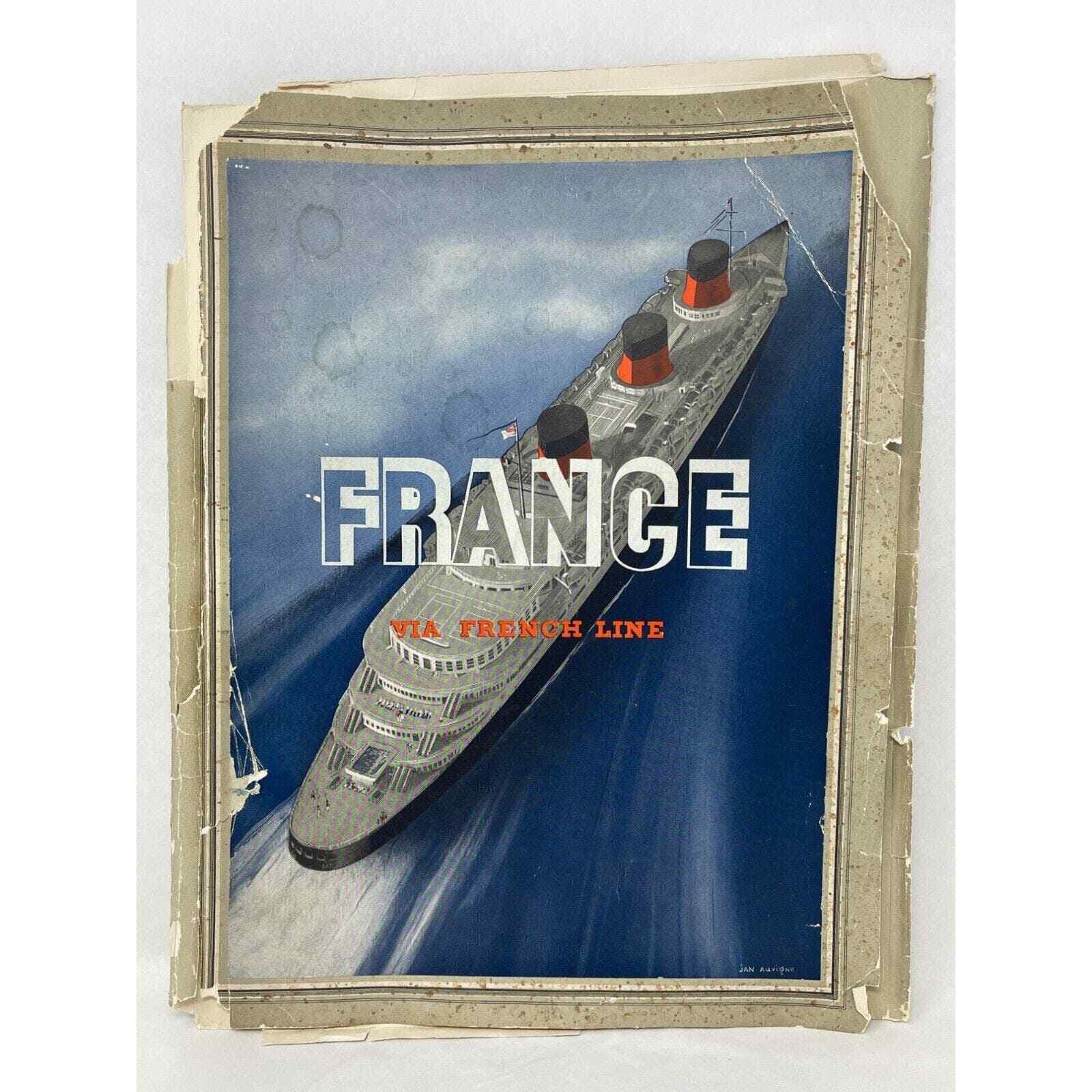 30s Vintage French Line Menu Holder Folder Historical Ephemera Collectible Decor