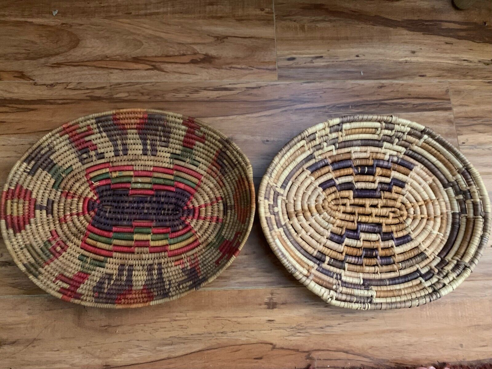 Vintage Pair of Coiled Hand Woven Basket Trays Native American Mexican