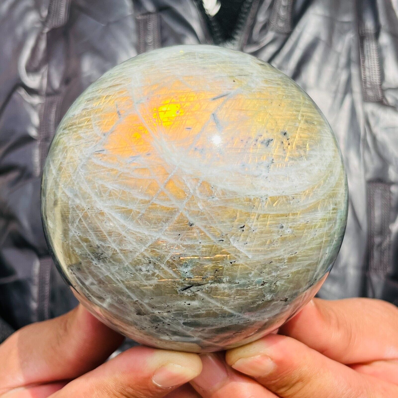 1150g Natural Sunset Flash Labradorite Quartz Crystal Sphere Reiki Healing
