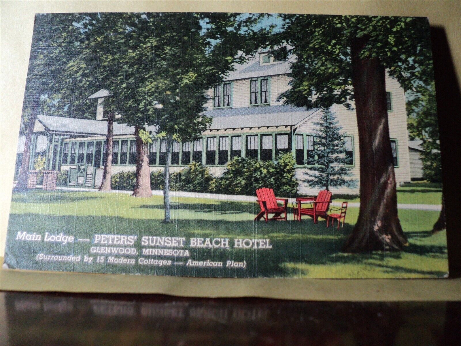 GLENWOOD MN Minnesota Peters\' Sunset Beach Hotel 1945 Roadside Postcard