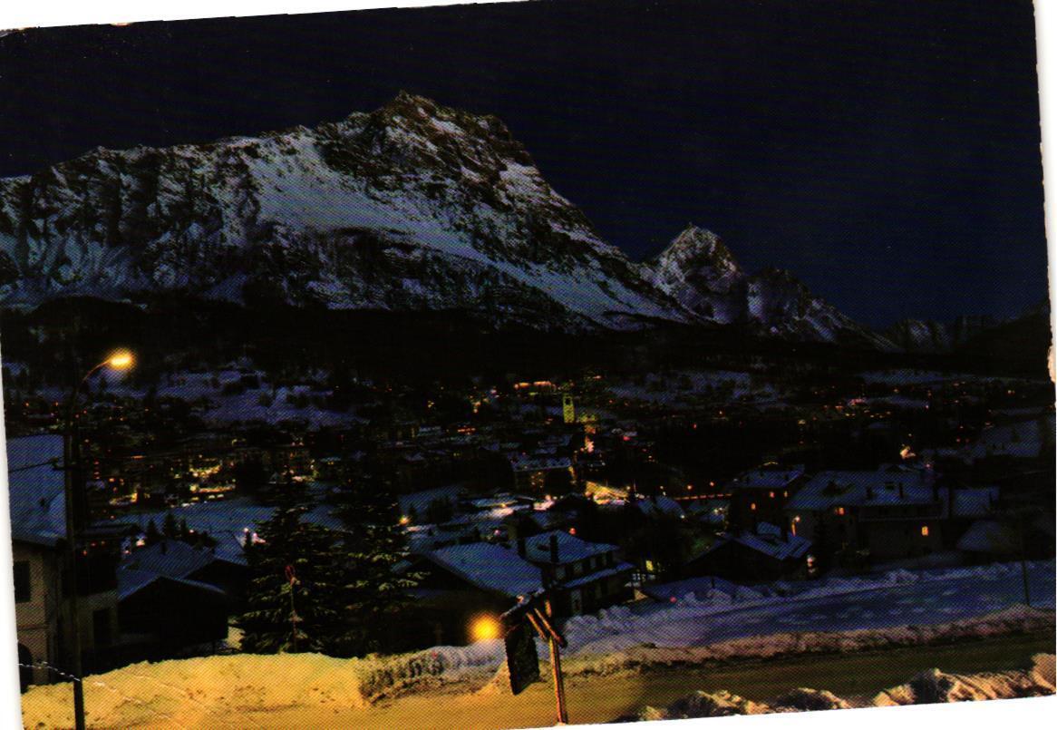 General View By Night Cortina D\'Ampezzo Italy Postcard
