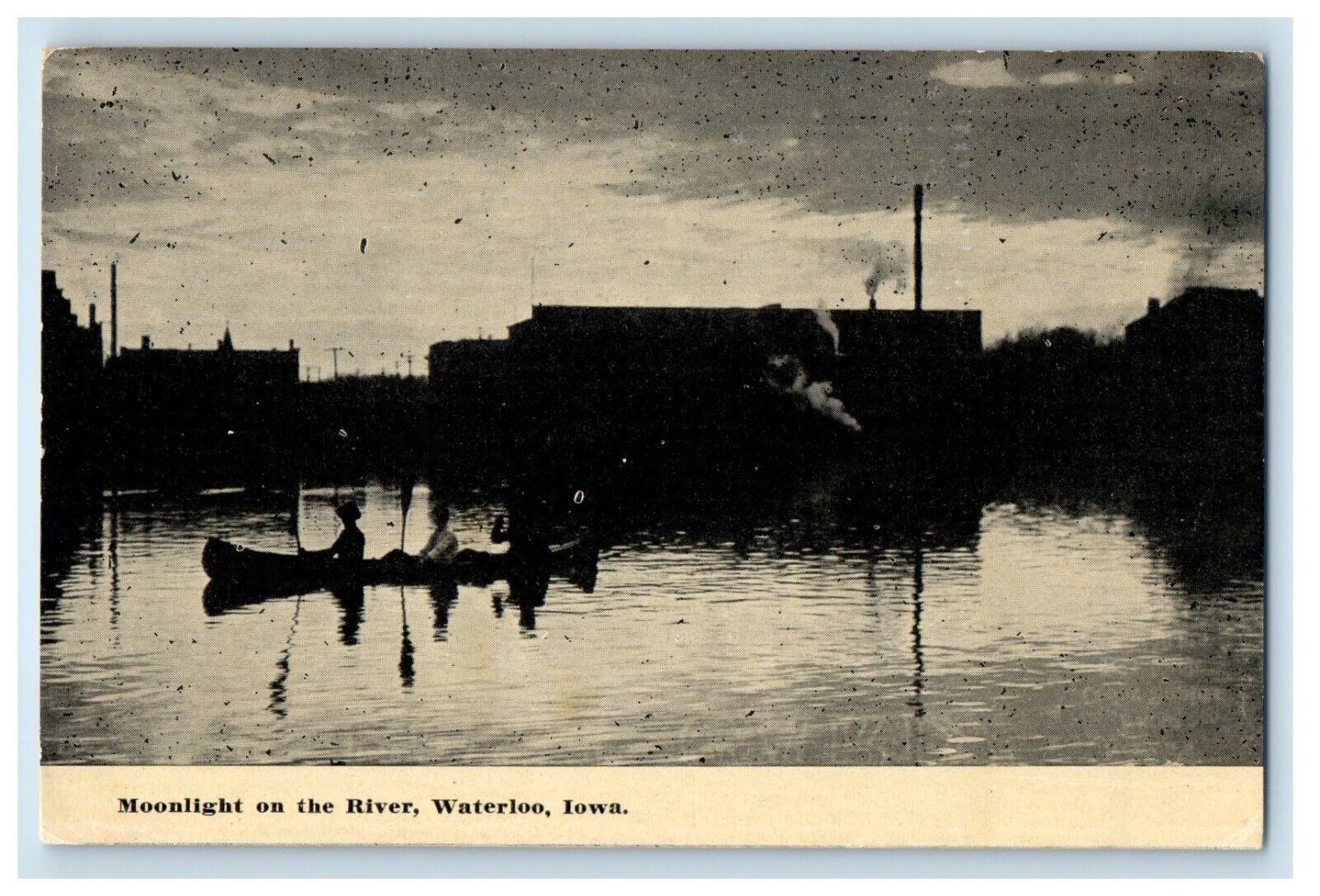 c1910's View Of Moonlight On The River Waterloo Iowa IA Posted Antique Postcard