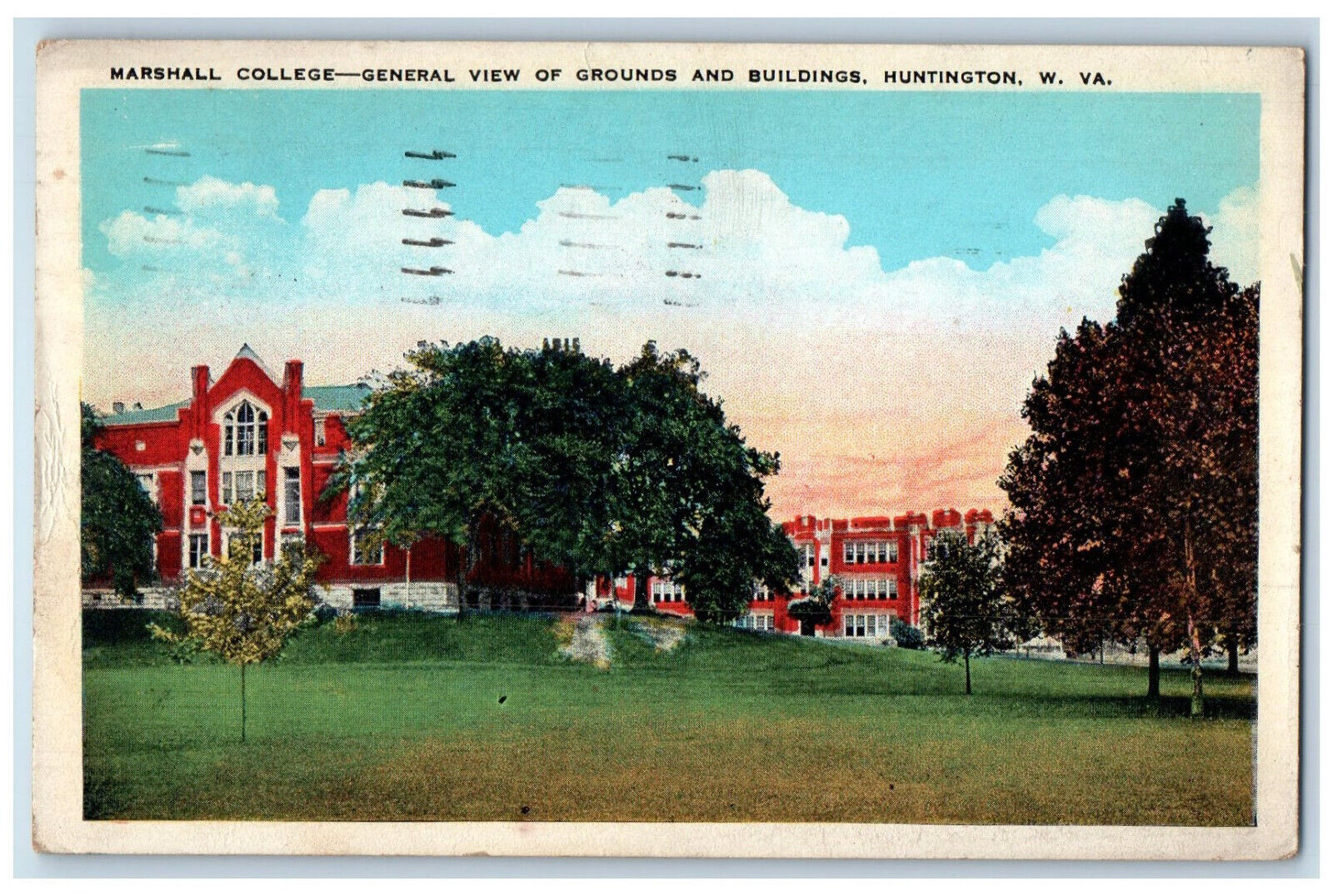 1933 Marshall College General View of Grounds Buildings Huntington WV Postcard