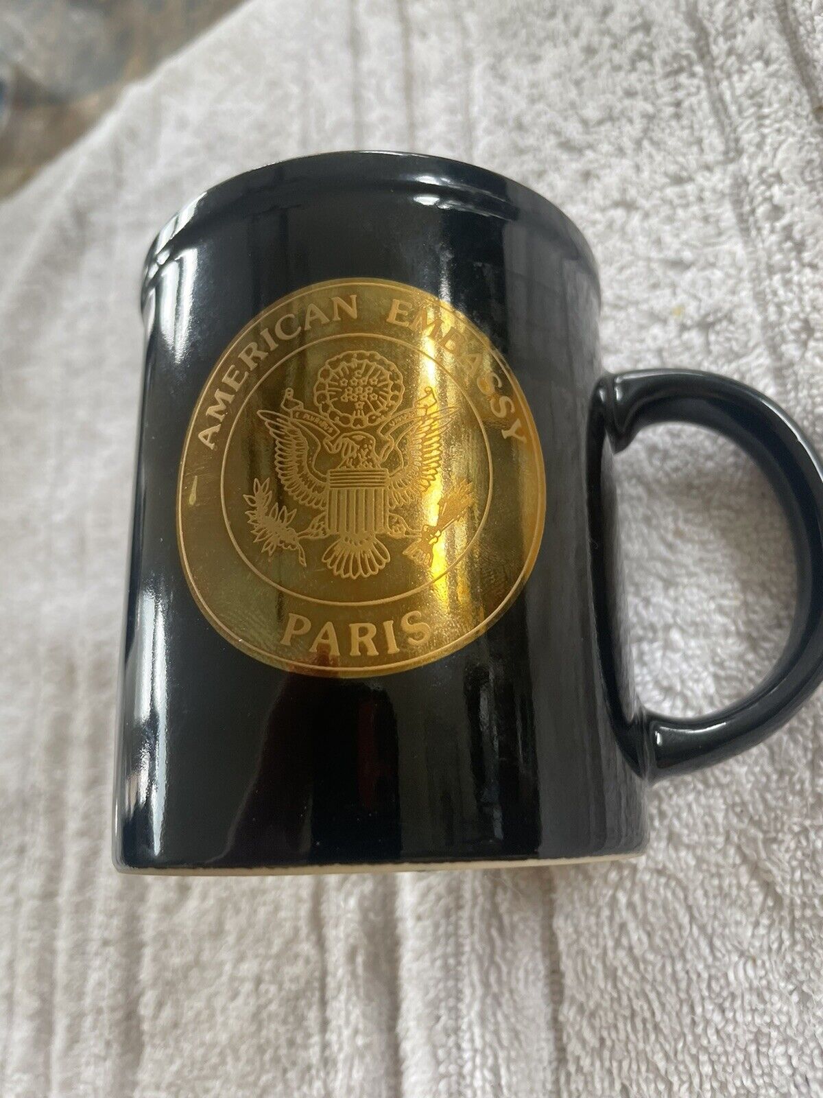 Vintage American Embassy Paris France Collectible Mug Black 10 oz.