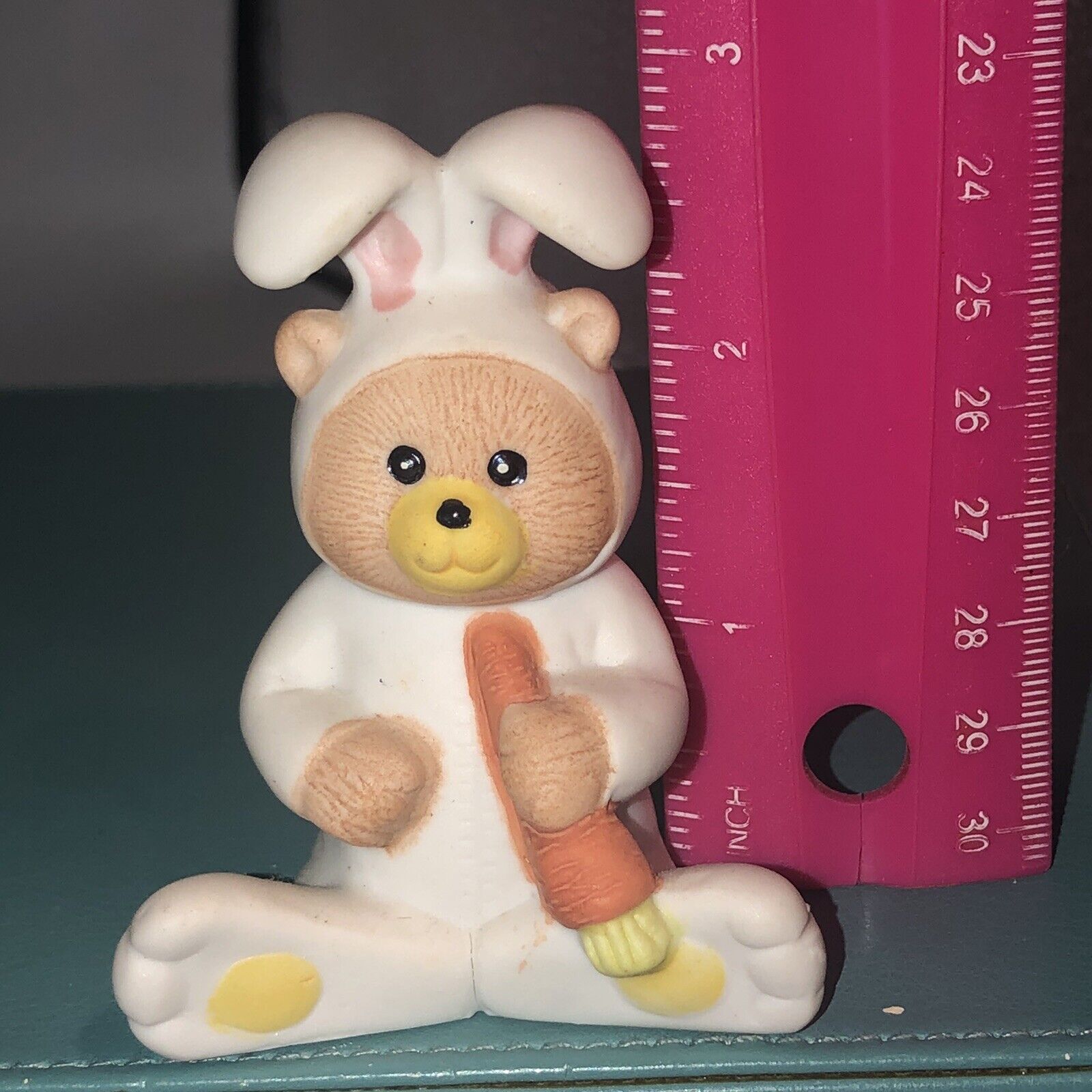 Vintage Teddy bear figurine dress like Easter bunny Figurine Fun