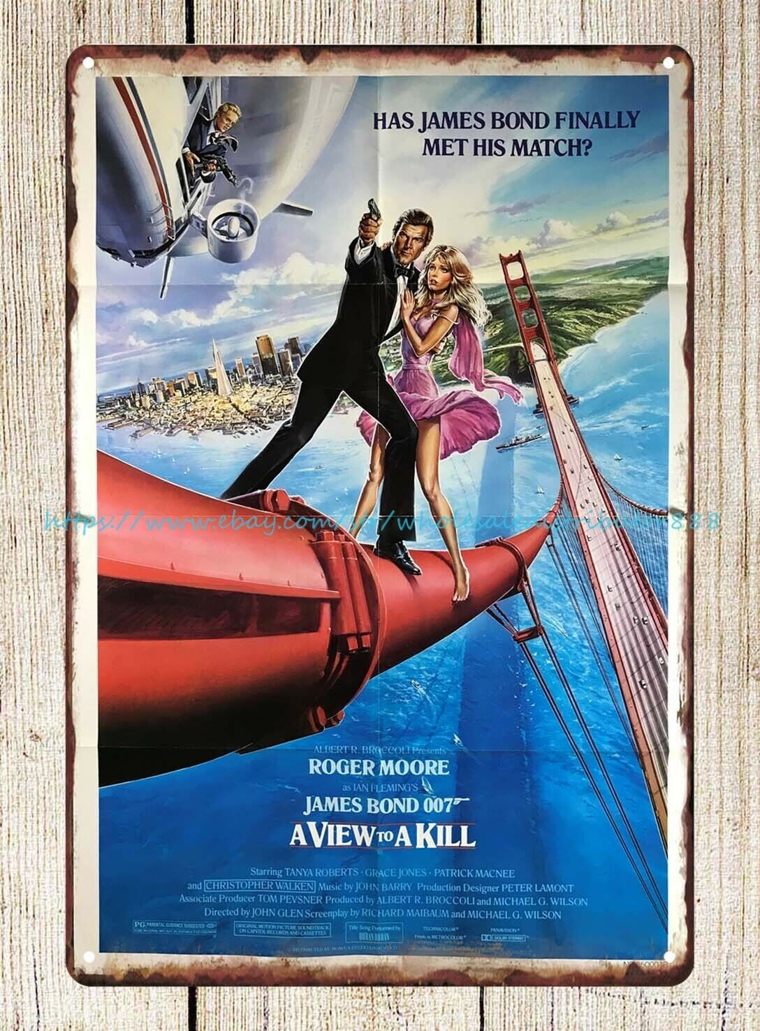 A VIEW TO A KILL ROGER MOORE JAMES BOND 1985 MOVIE POSTER metal tin sign