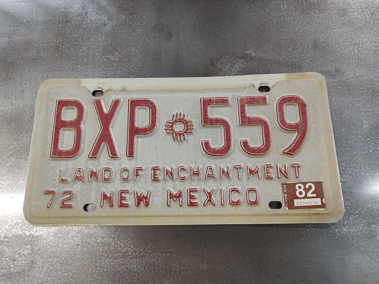 1972  New Mexico License Plate Land of Enchantment BXP 559  Vintage with wear