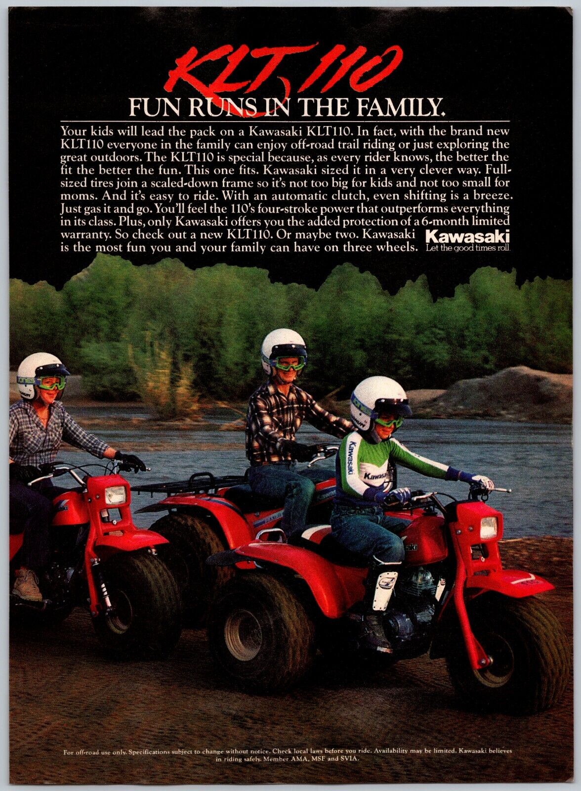 Kawasaki KLT110 3 Wheeler Vintage July, 1984 Full Page Print Ad