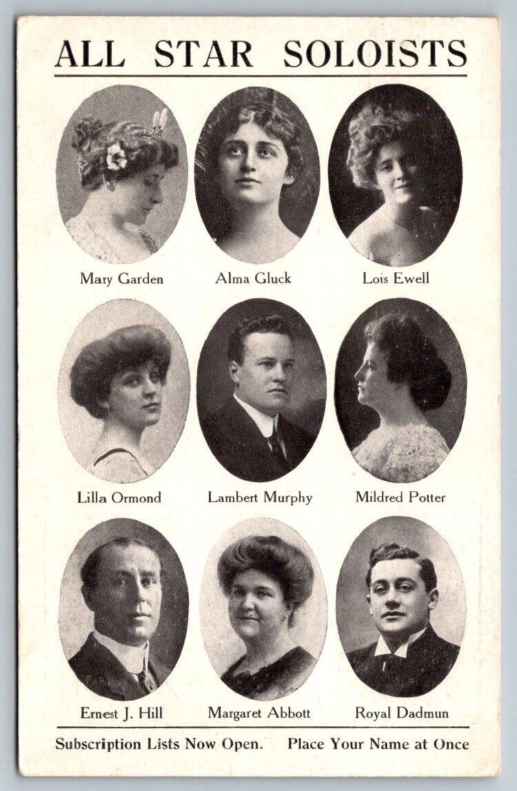 1911  Bangor & Portland  Maine  Music Festivals  All Star Soloists  Postcard