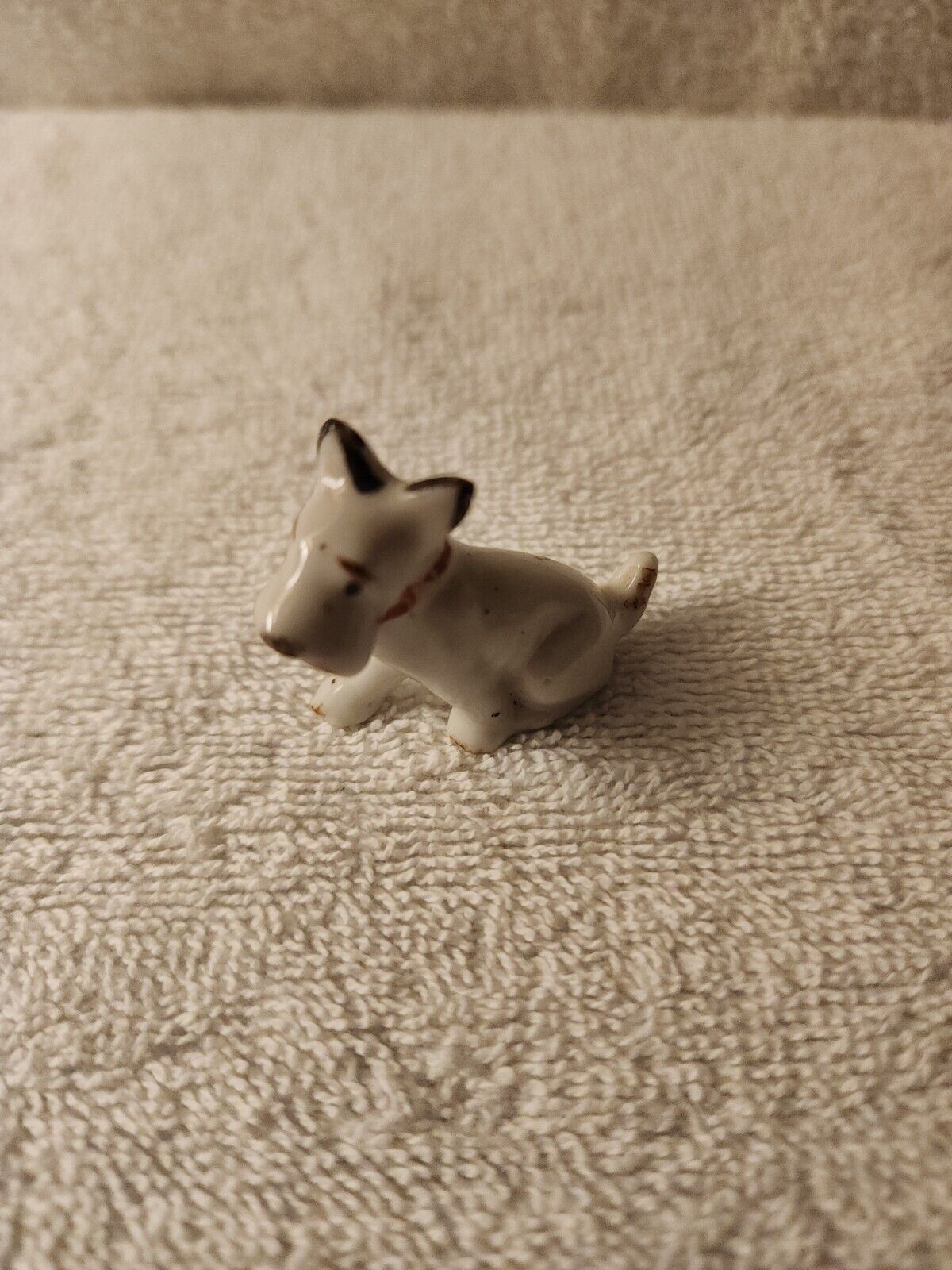 Vintage Scottie Dog Porcelain Figurine Made in Japan White dog With Collar