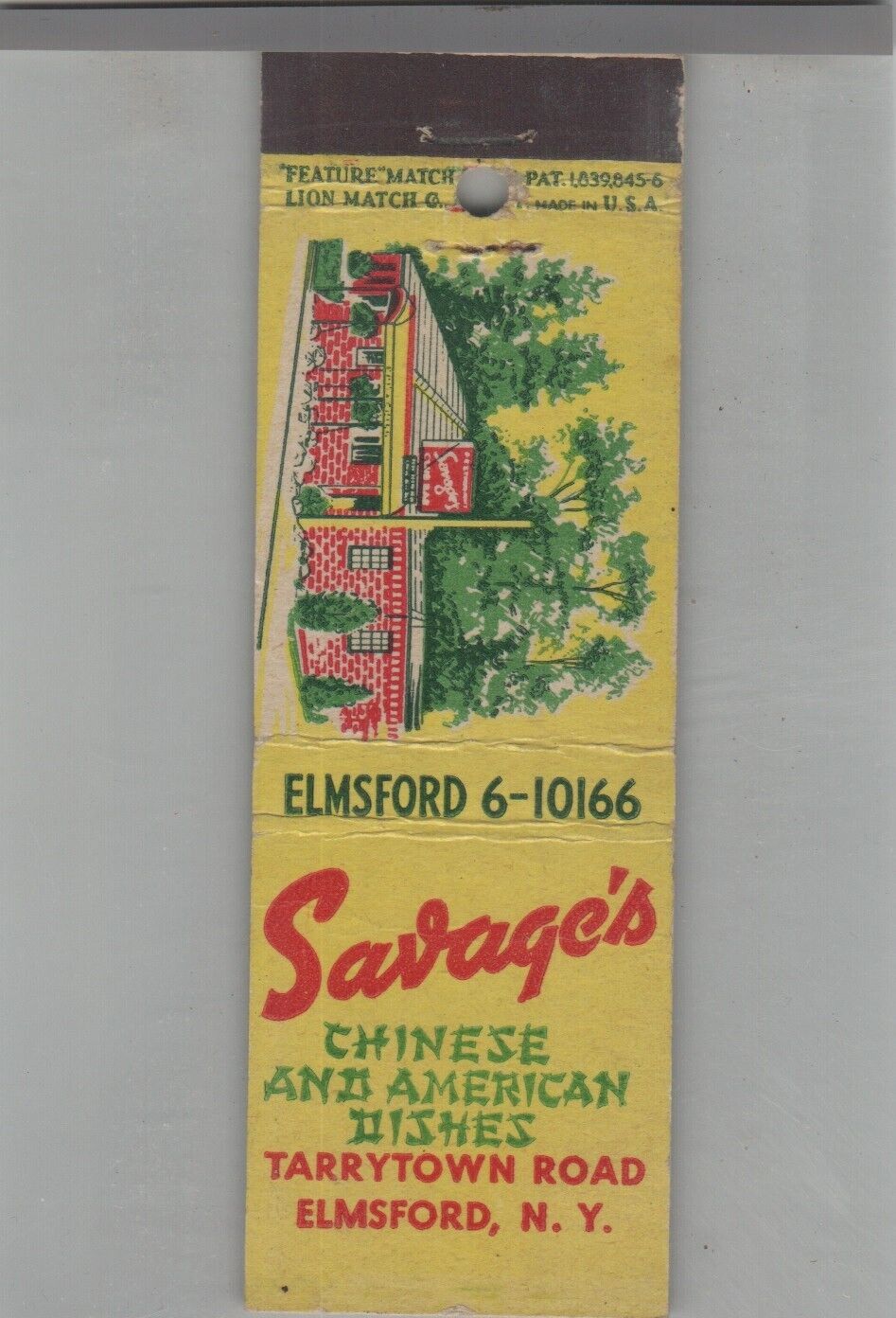 Matchbook Cover Savage\'s Chinese & American Restaurant Elmsford NY