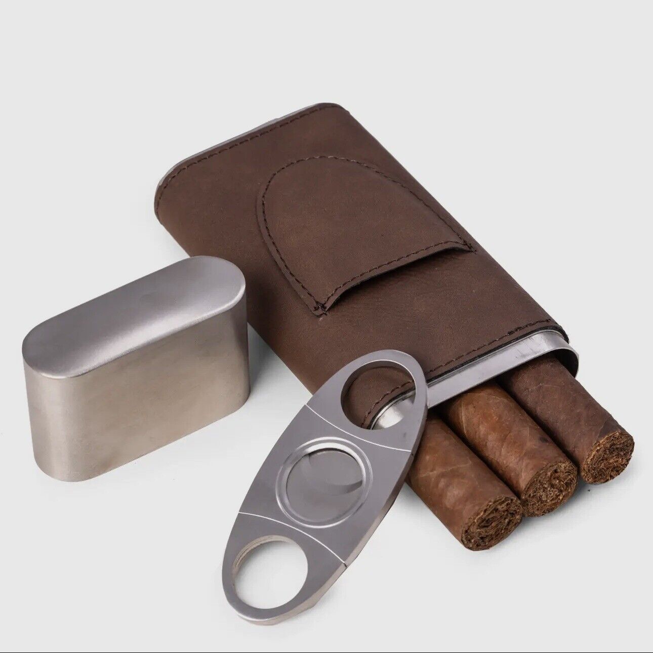 Harrison Leather & Steel Cigar Case & Cutter