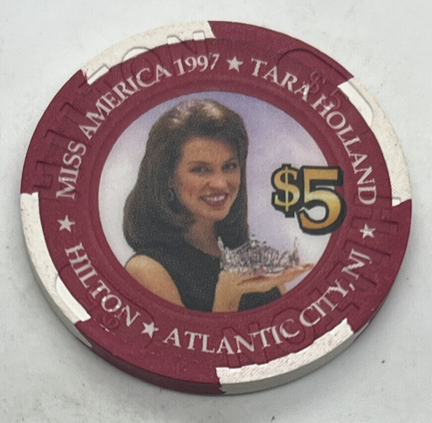 Hilton Atlantic City $5 Casino Chip New Jersey Tara Holland Miss America 1997