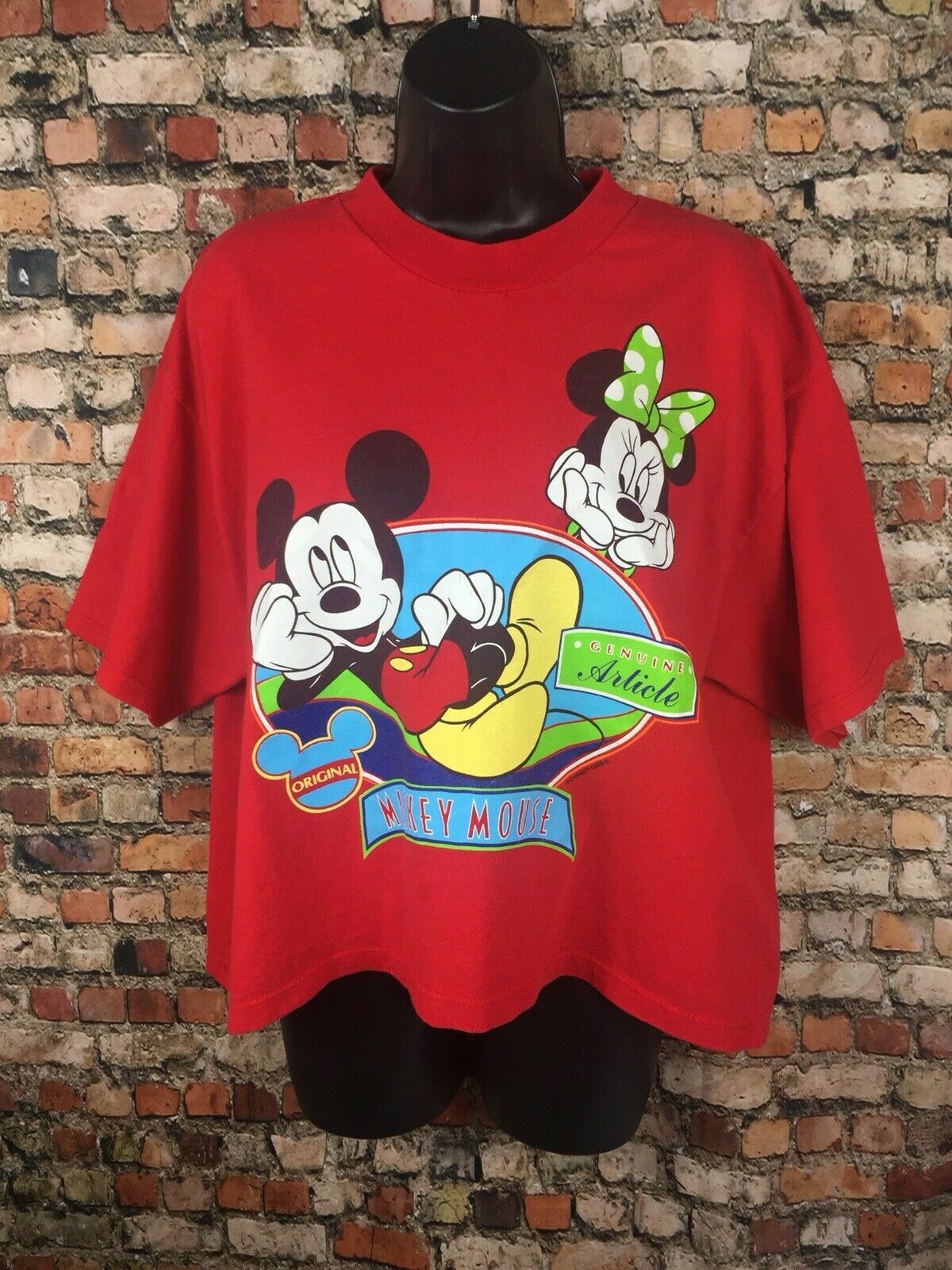 Vintage 90s Mickey Mouse Jerry Leigh Minnie Crop Top Shirt Boxy Disneyland Red 