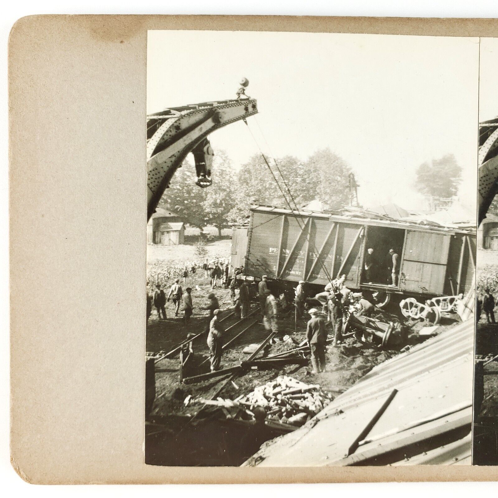 Derailed Pittsfield Train Wreck Stereoview c1924 Massachusetts Disaster A1867