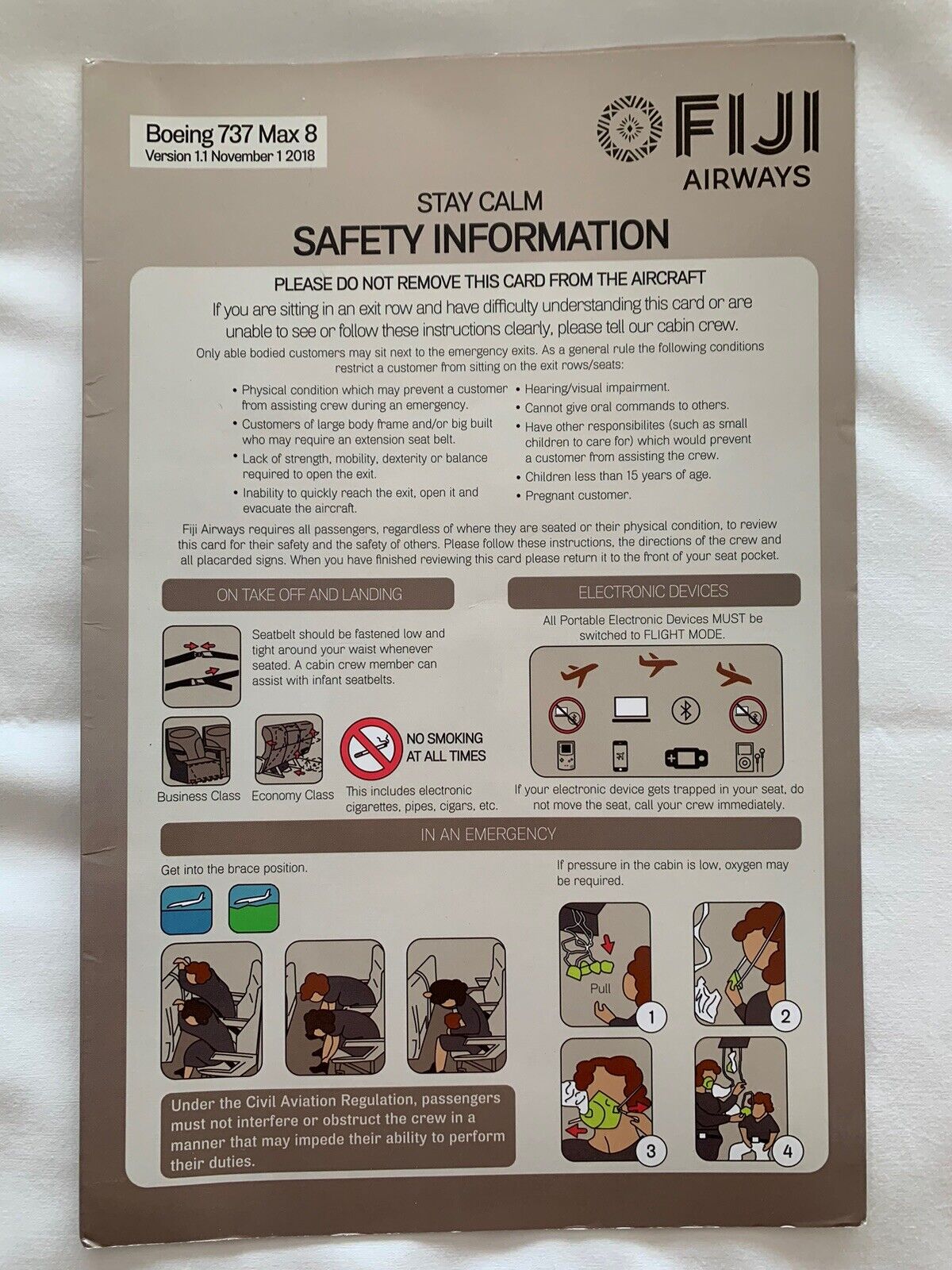 Fiji Airways Safety Cards Boeing 737 Max 8  Oneworld Connect Airlines