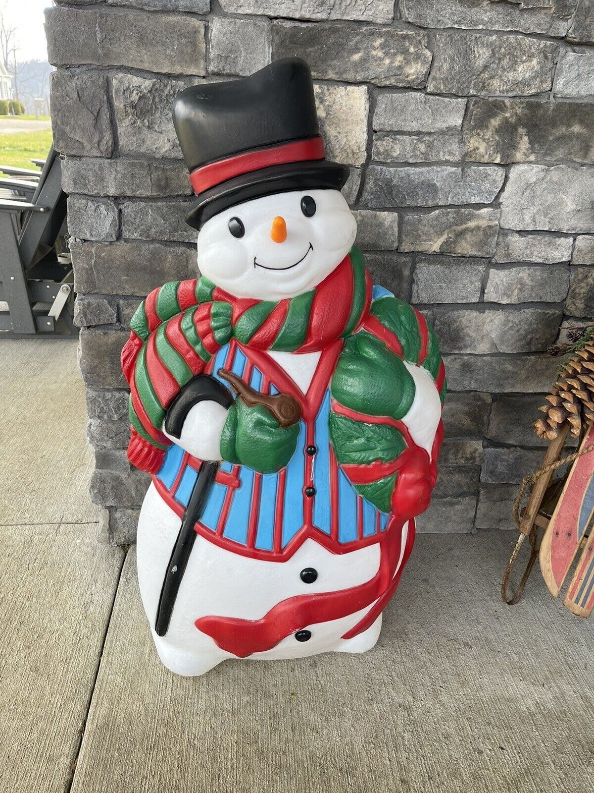 Vintage Santa\'s Best Frosty the Snowman w/ Cane Lighted Christmas Blow Mold 43\